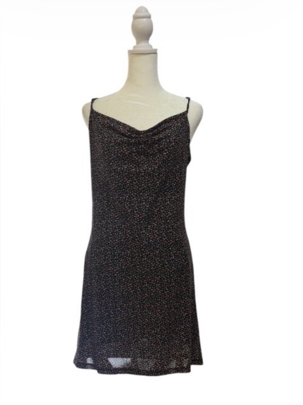 Forever 21 Black Mini Slip Dress with Microfloral Print. Size L.